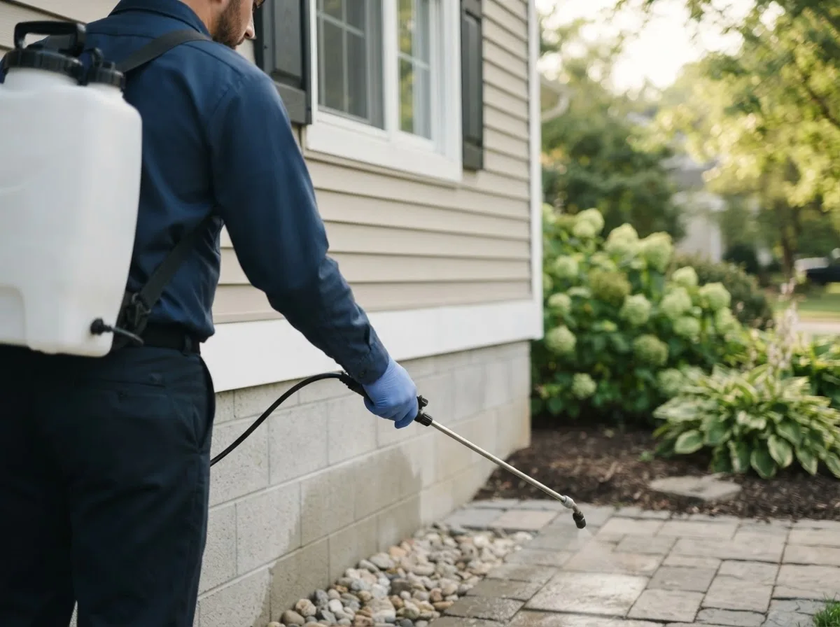 Pest control technician inspecting a home in Arrowsmith, IL